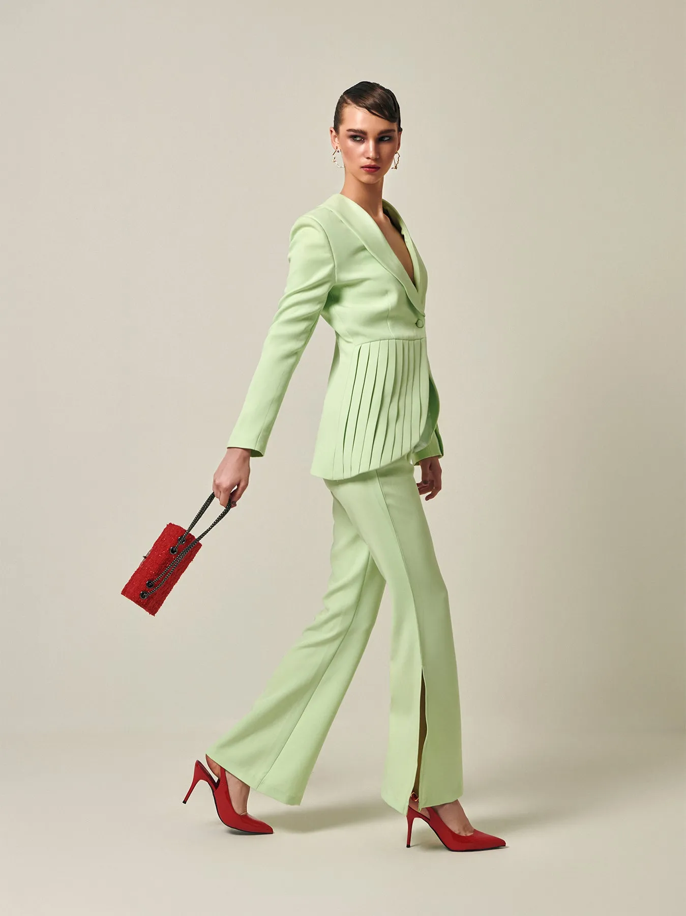 summer green bootcut side slit Trouser