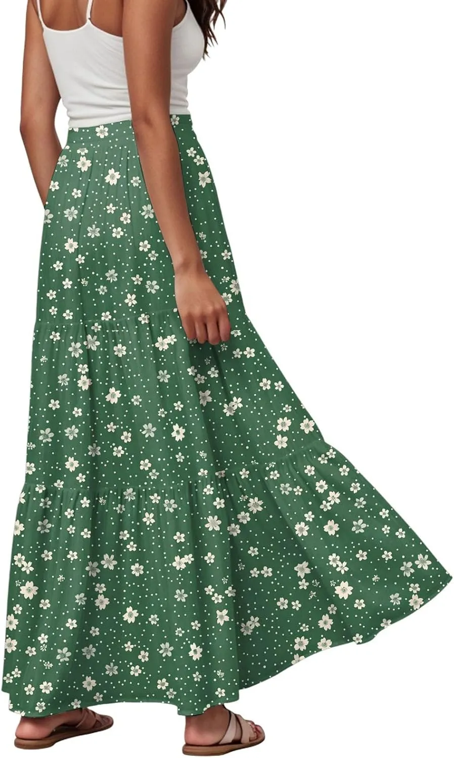 Summer Skirts for Women 2025 Vacation Boho Floral Tiered Drawstring High Waisted Flowy Ruffle A Line Maxi Skirt