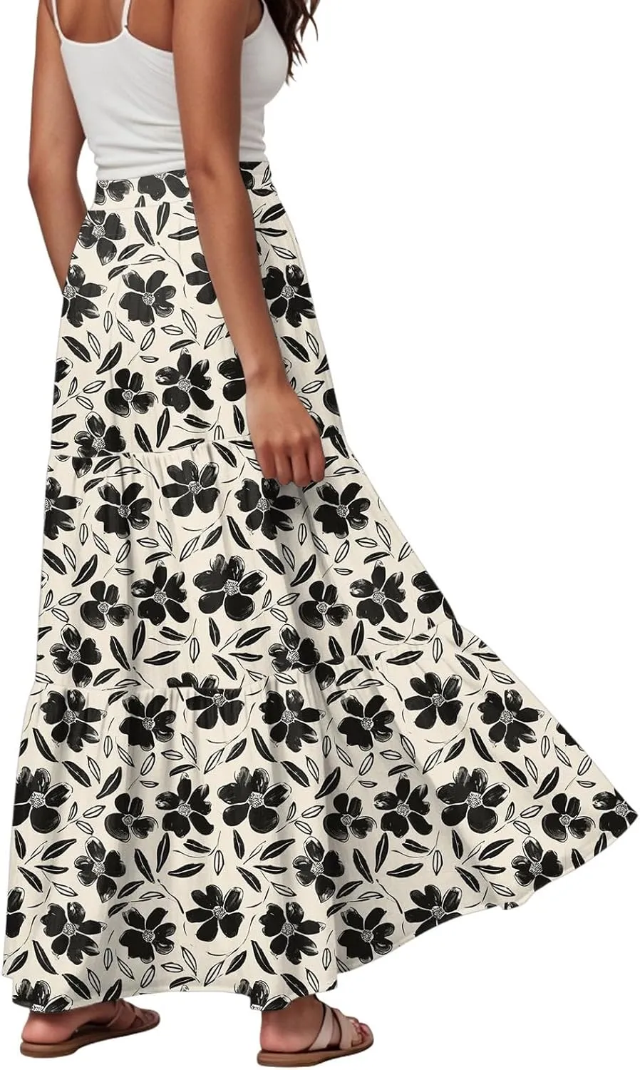 Summer Skirts for Women 2025 Vacation Boho Floral Tiered Drawstring High Waisted Flowy Ruffle A Line Maxi Skirt