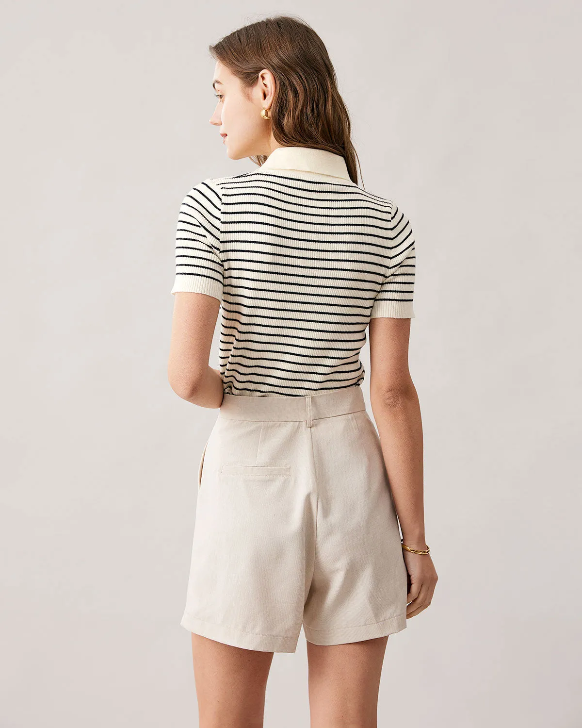 The Lapel Button Up Striped Knit Top