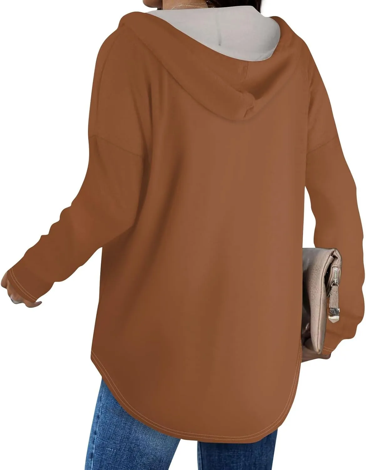 Trendy Hoodie for Women 2024 V Neck Sweatshirt Oversized Long Sleeve Pullover Outfit Drawstring Casual Outwear