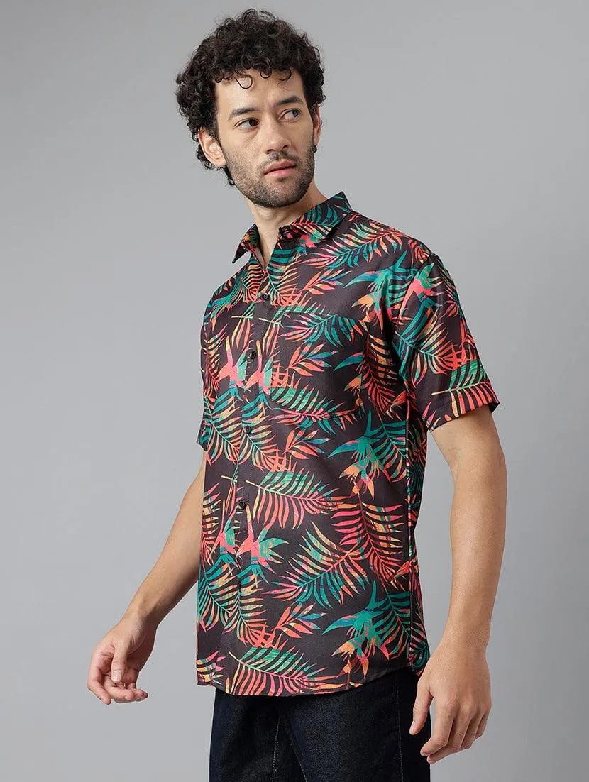 Trendy Maroon Printed Short Sleeve Casual Shirt for Men