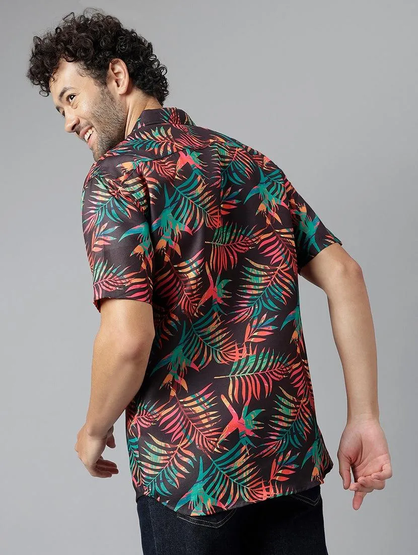 Trendy Maroon Printed Short Sleeve Casual Shirt for Men