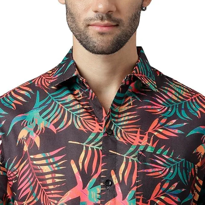 Trendy Maroon Printed Short Sleeve Casual Shirt for Men