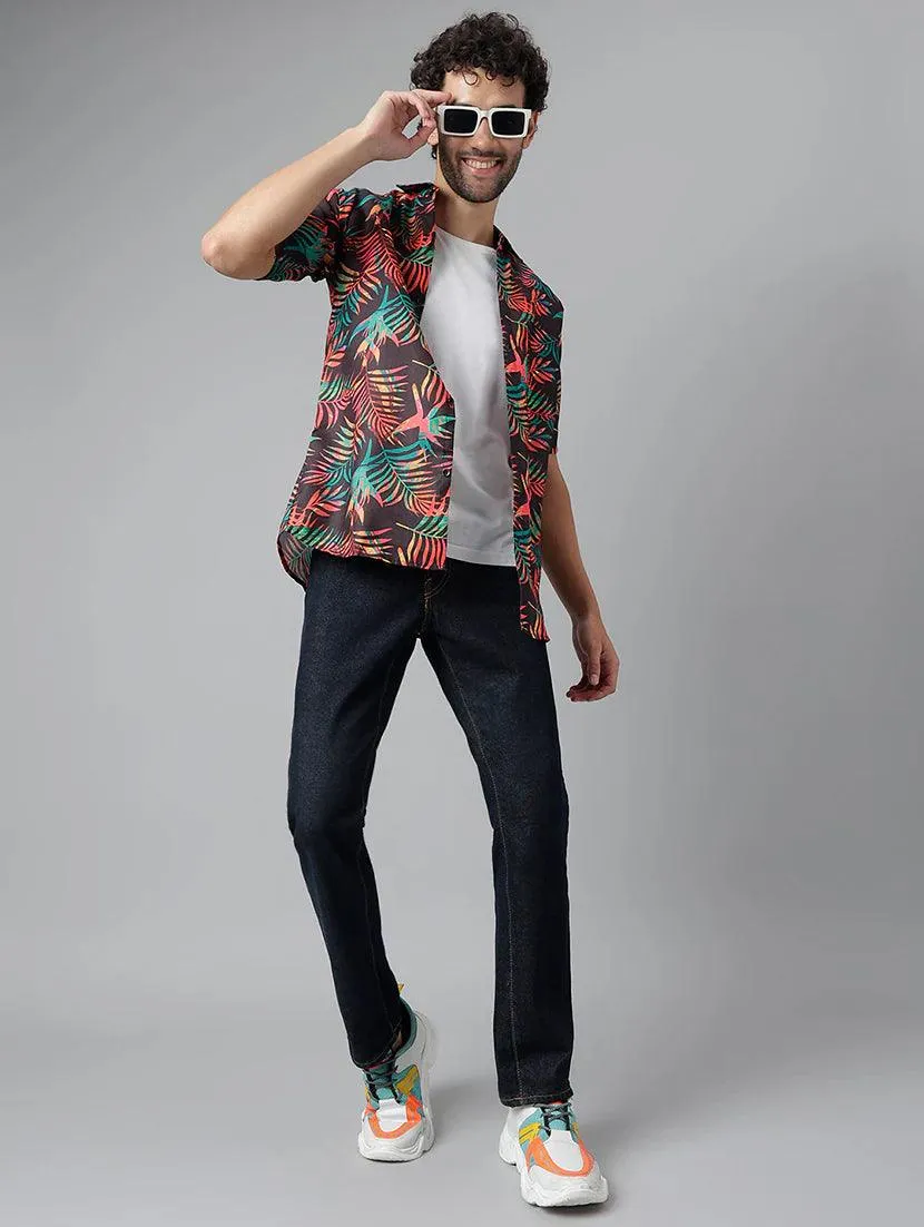 Trendy Maroon Printed Short Sleeve Casual Shirt for Men