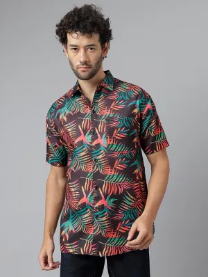 Trendy Maroon Printed Short Sleeve Casual Shirt for Men