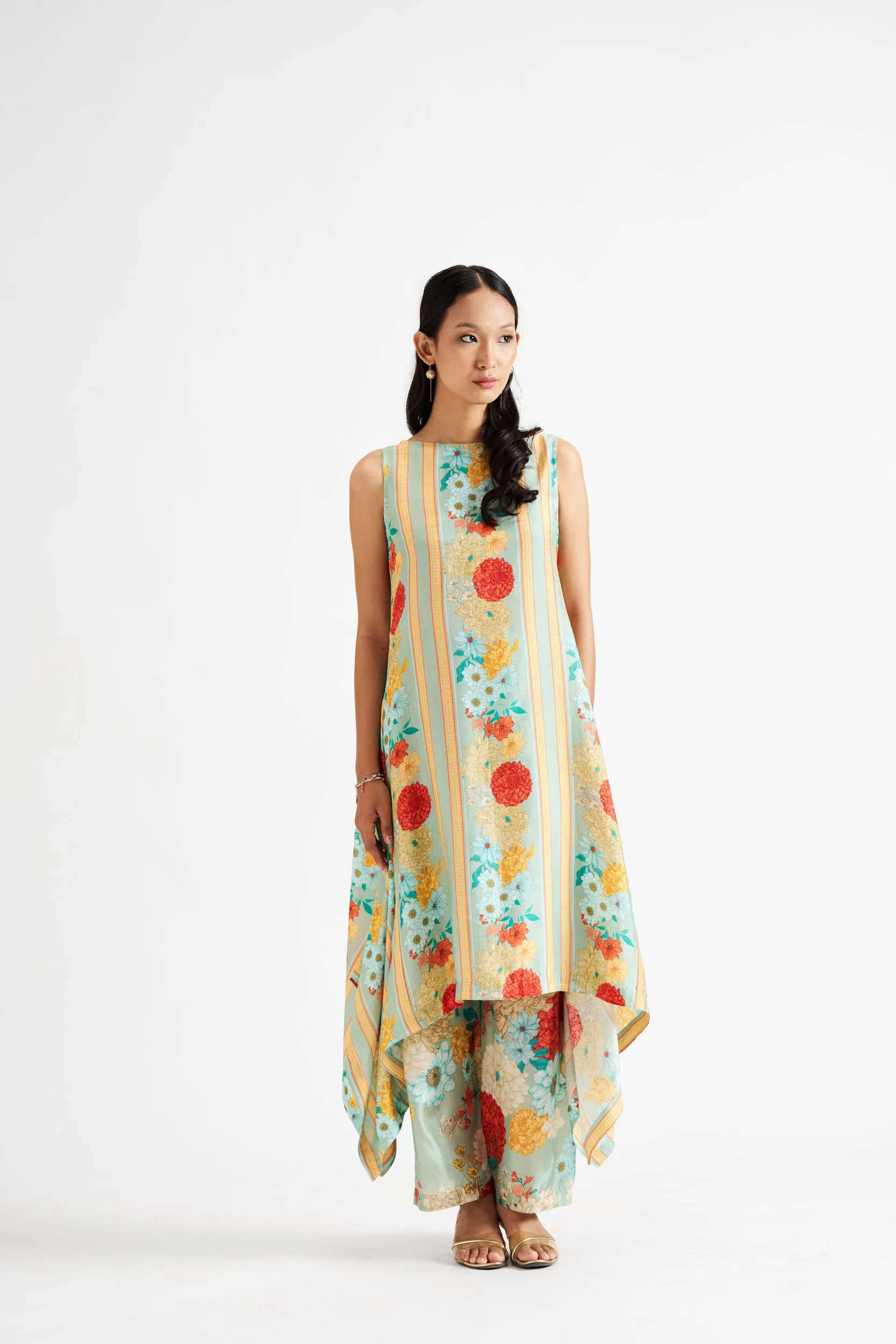 Tricy-Light Green Asymmetric Kurta Set