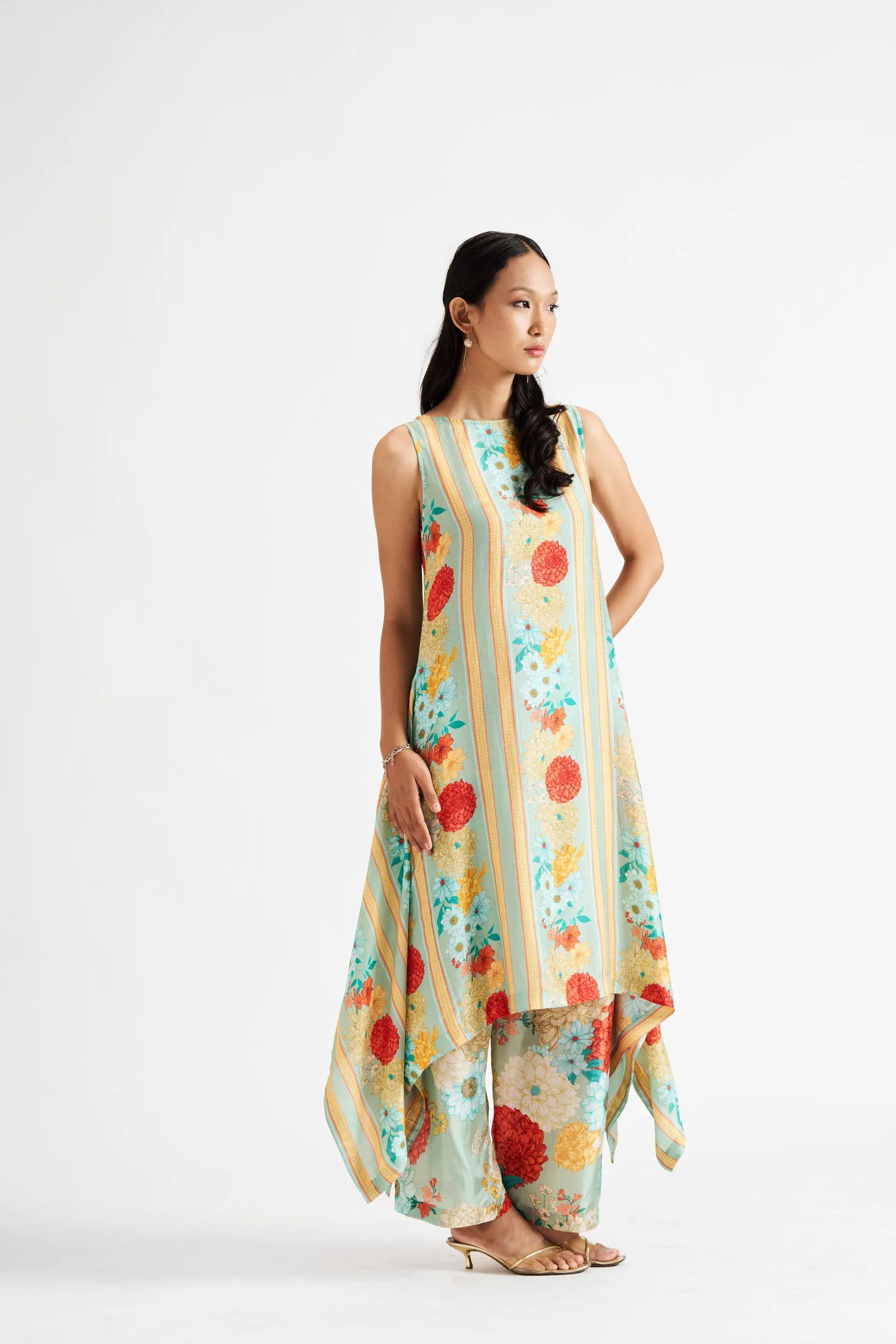 Tricy-Light Green Asymmetric Kurta Set