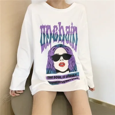 VenusFox Women cartoon print Oversized Graphic Casual Boyfriend T-Shirts