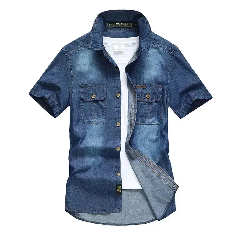 Versatile Denim Utility Short Sleeve Shirt