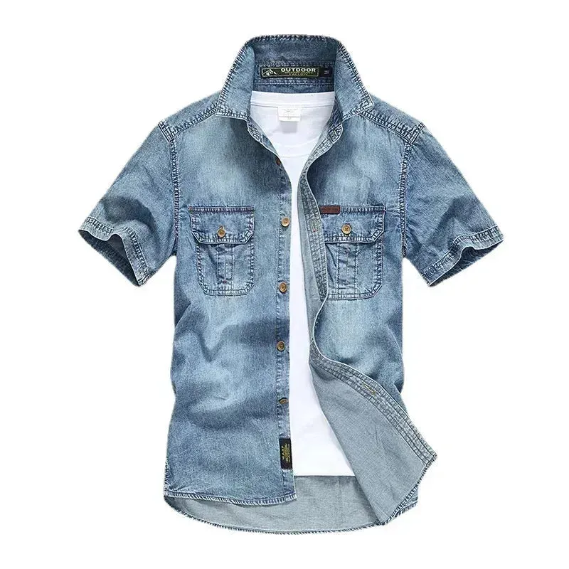 Versatile Denim Utility Short Sleeve Shirt