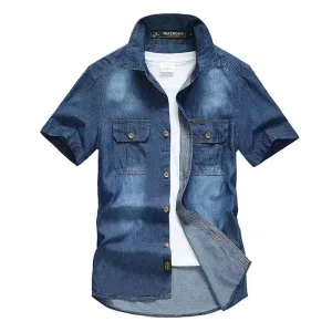 Versatile Denim Utility Short Sleeve Shirt