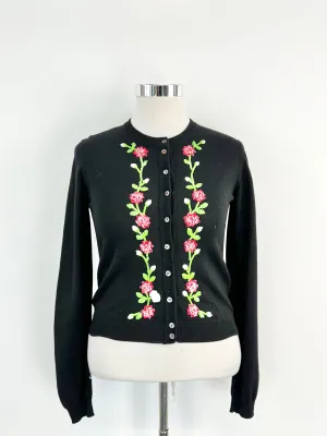 Vintage Dolce & Gabbana Black Wool Rose Pattern Cardigan - AU12