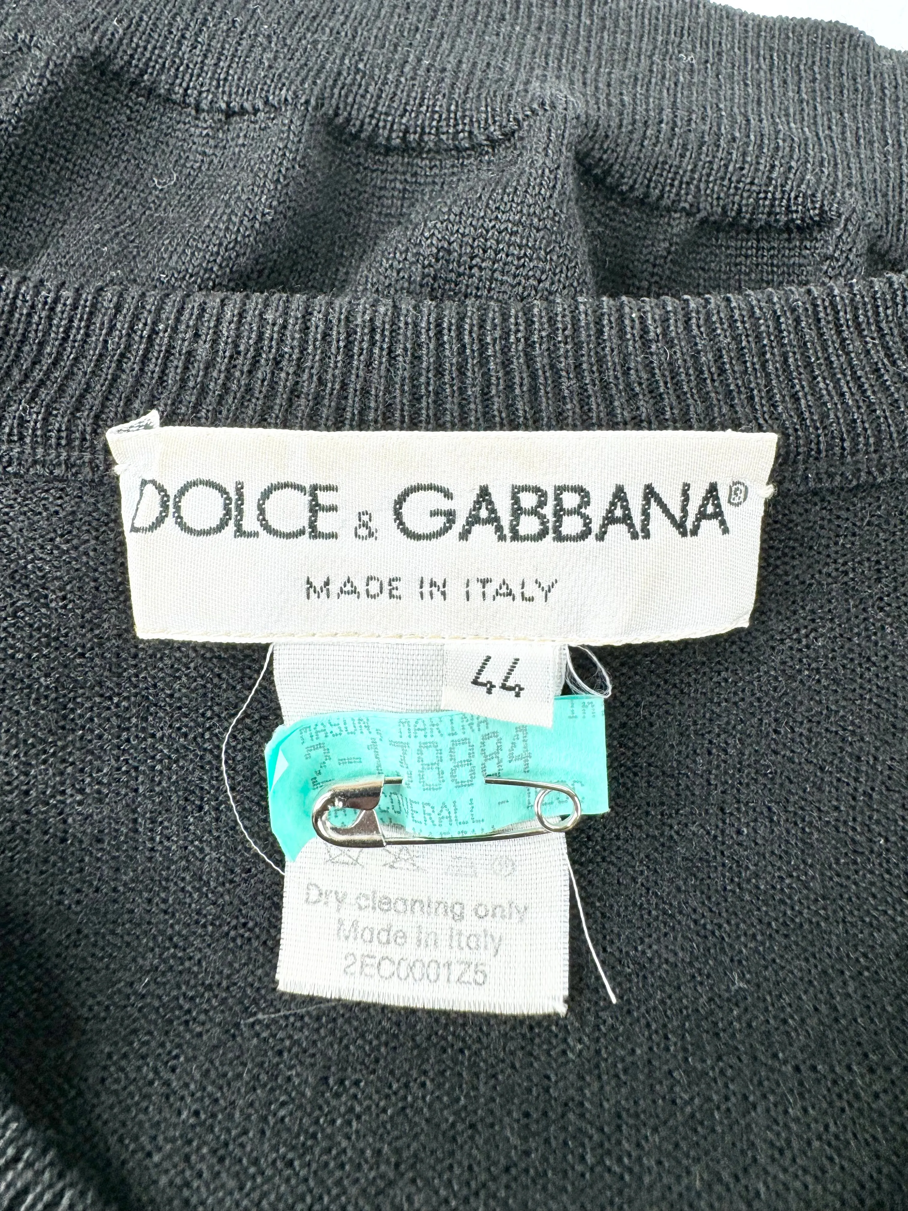 Vintage Dolce & Gabbana Black Wool Rose Pattern Cardigan - AU12