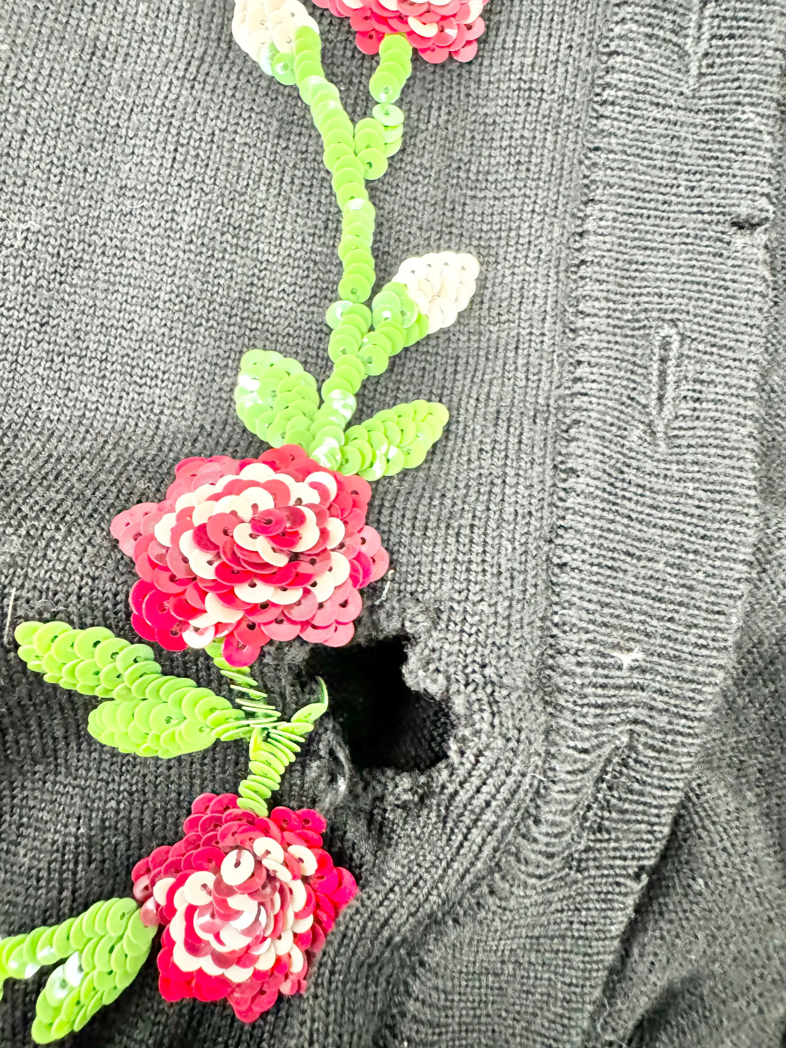 Vintage Dolce & Gabbana Black Wool Rose Pattern Cardigan - AU12
