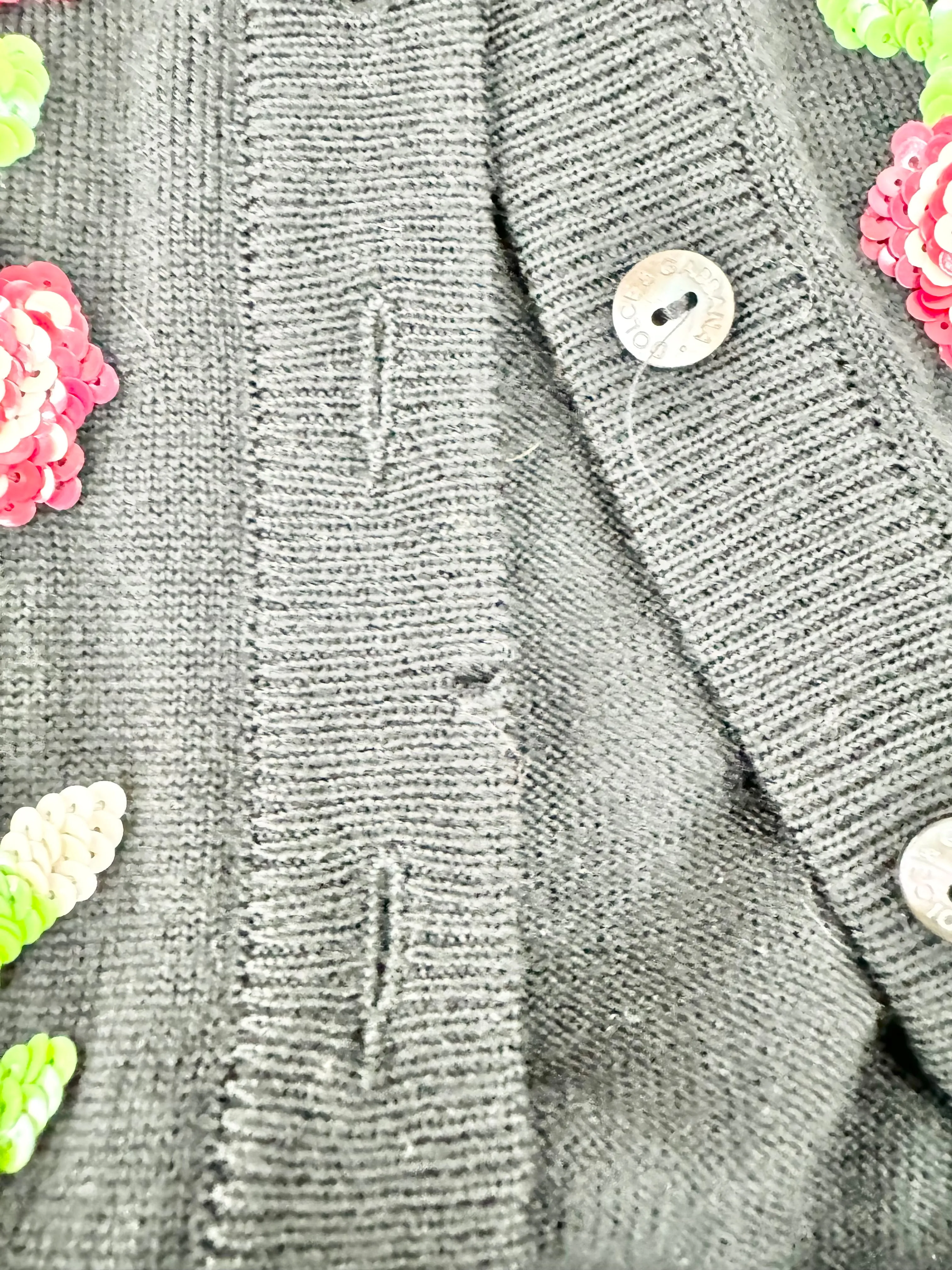 Vintage Dolce & Gabbana Black Wool Rose Pattern Cardigan - AU12
