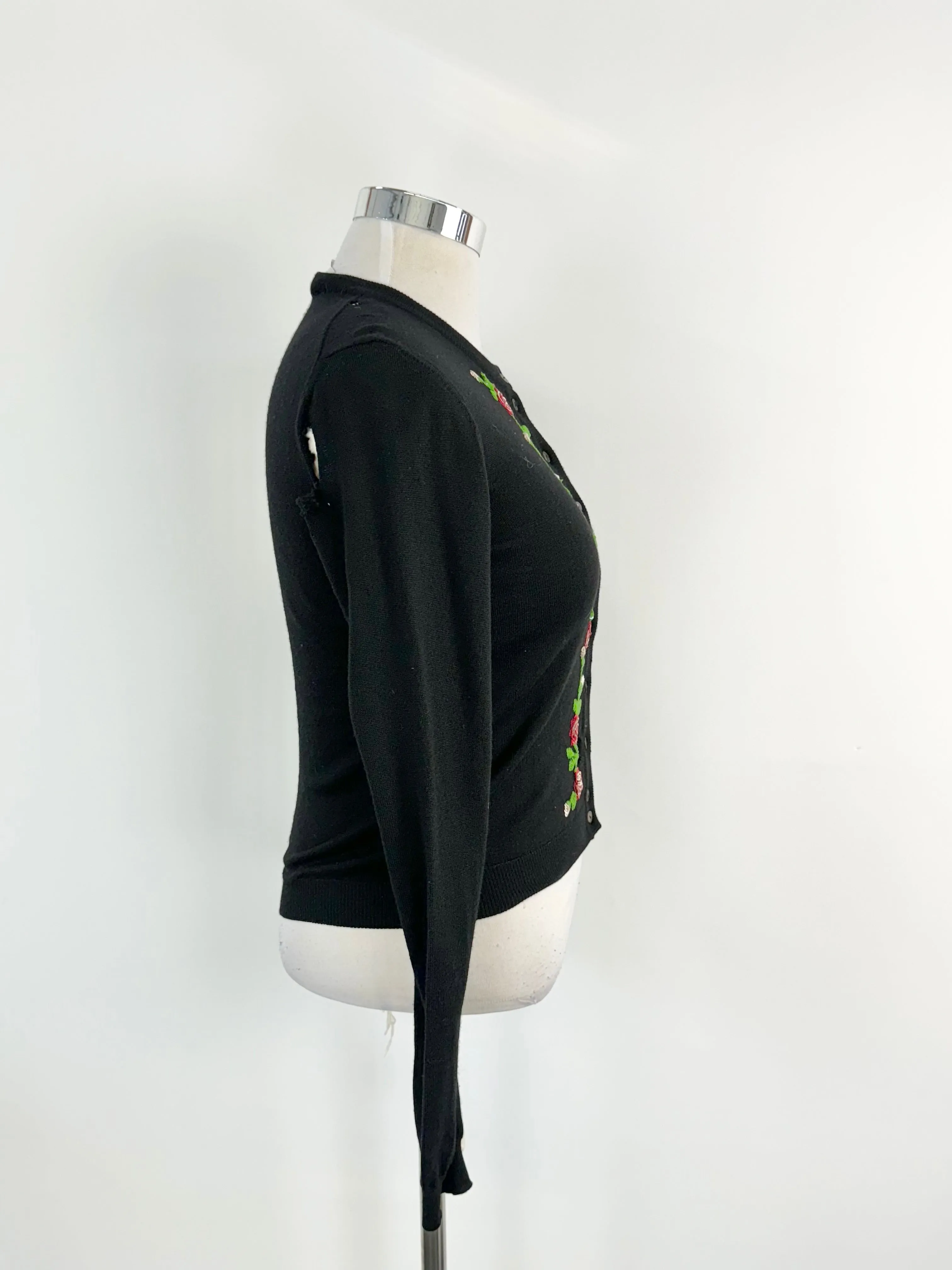 Vintage Dolce & Gabbana Black Wool Rose Pattern Cardigan - AU12