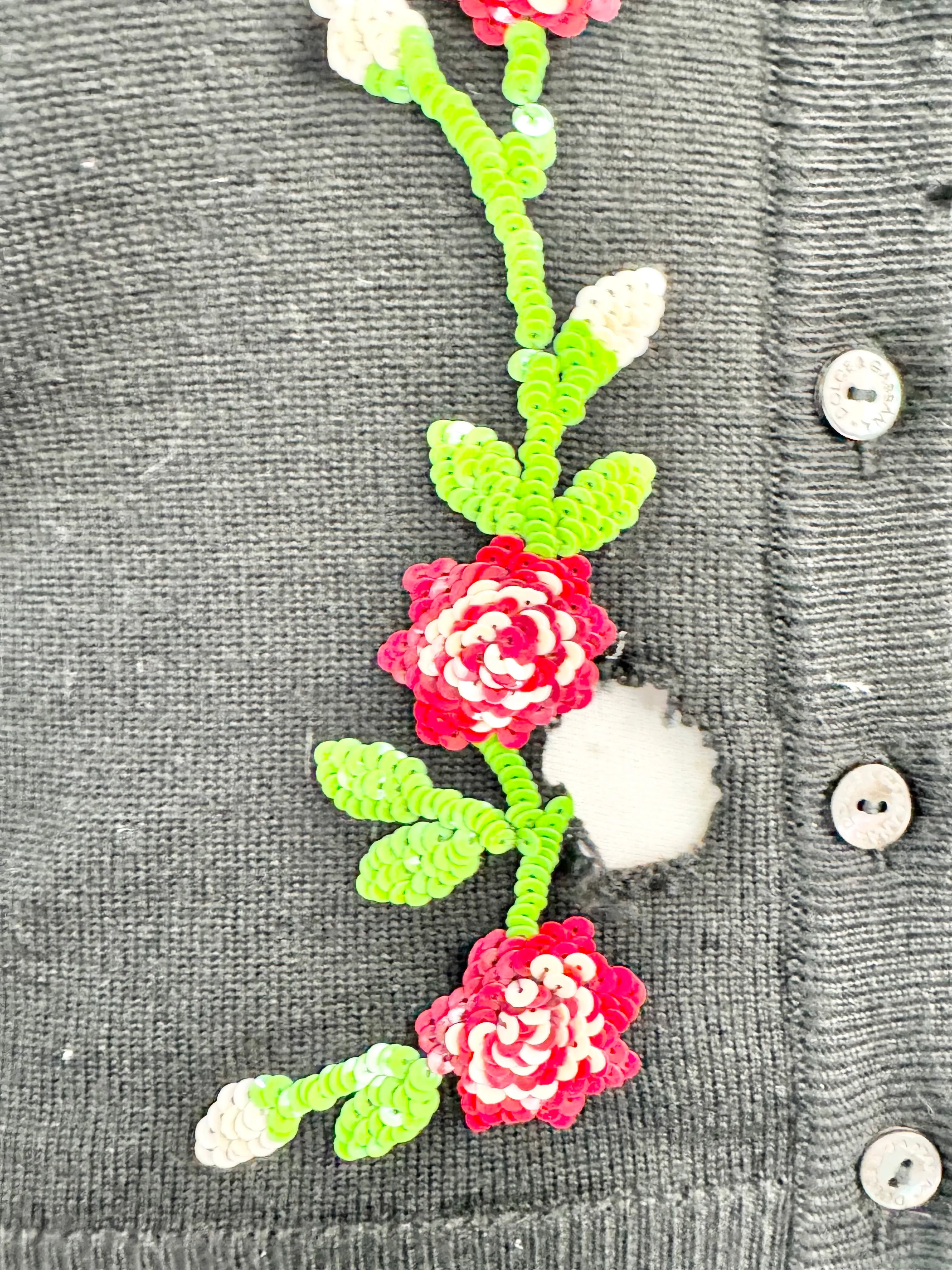 Vintage Dolce & Gabbana Black Wool Rose Pattern Cardigan - AU12