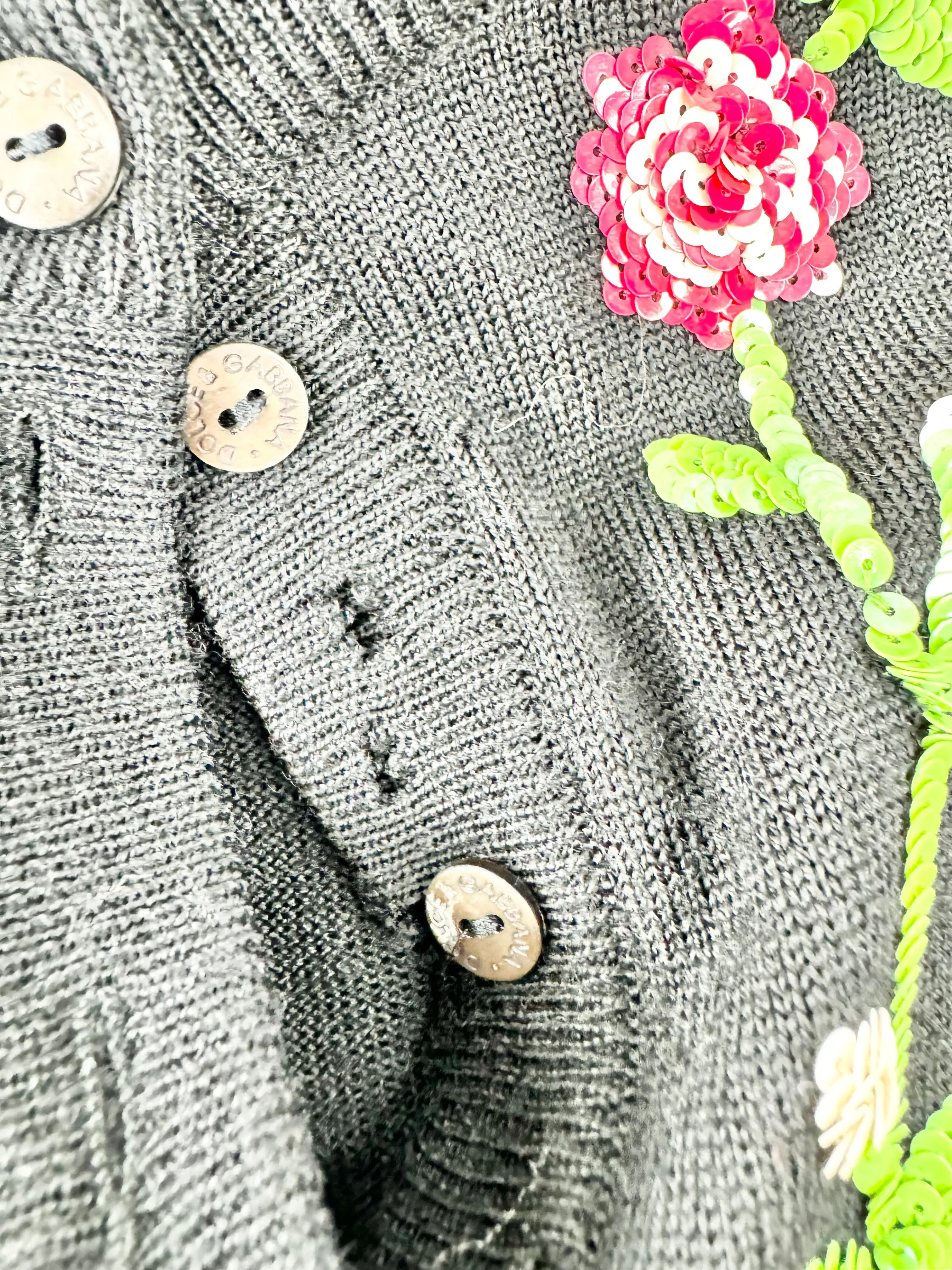 Vintage Dolce & Gabbana Black Wool Rose Pattern Cardigan - AU12
