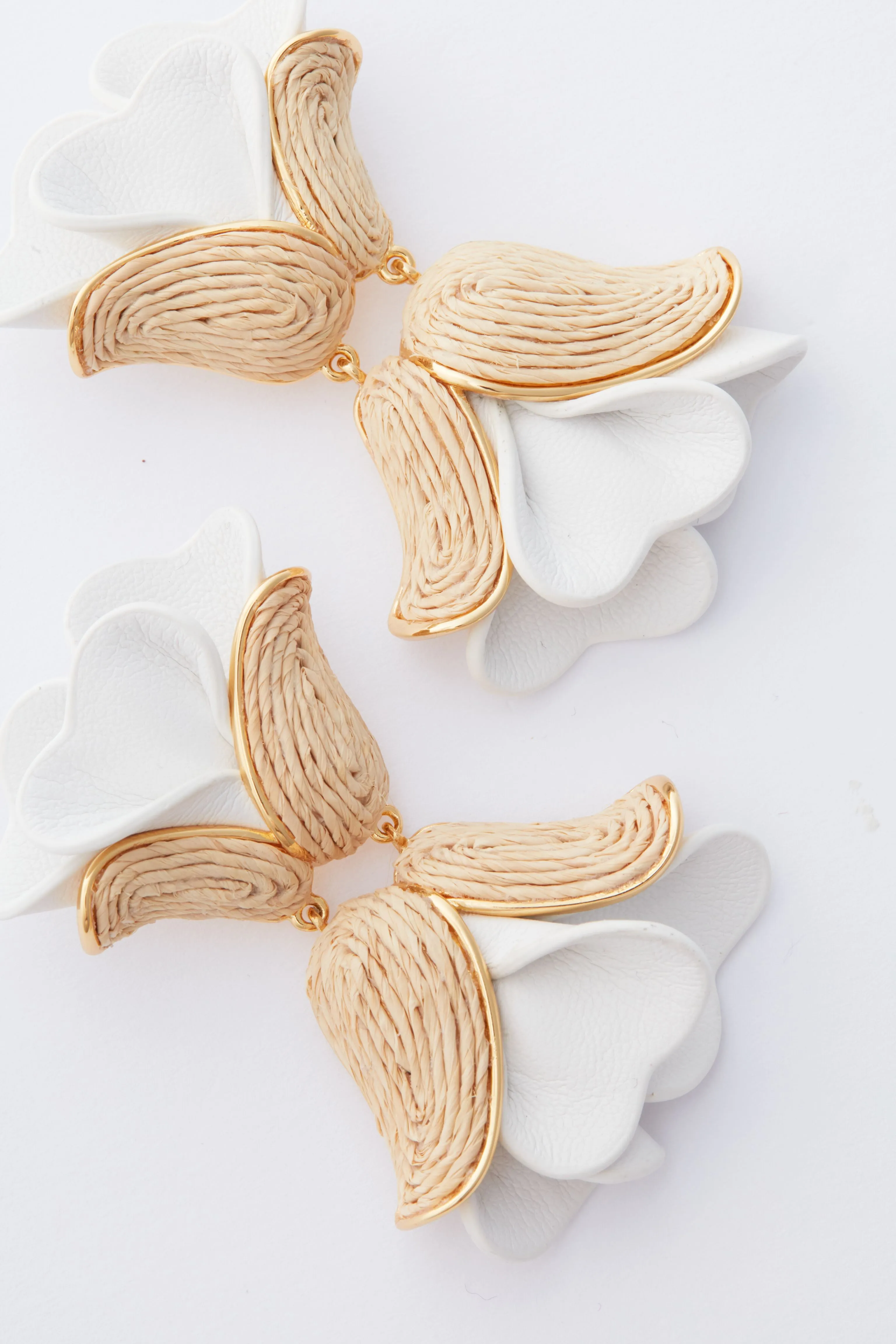White Leather and Raffia Rosalie Earrings