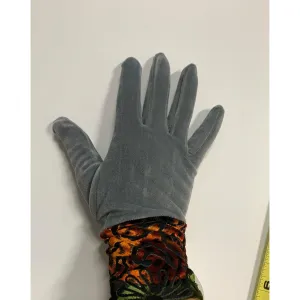 Winter repurposed up cycled recycled sweaters into full finger gray velvet gloves