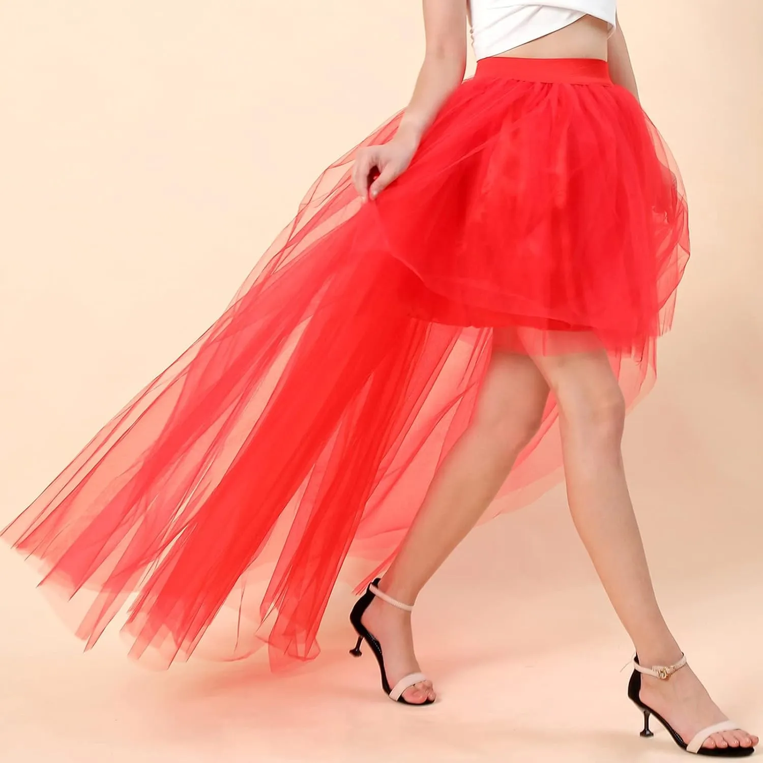 Women's A-Line High Waisted Midi Skirt Short Thin Women's Sexy Skirts Sexy Black Mesh Skirt Front Short Back Long