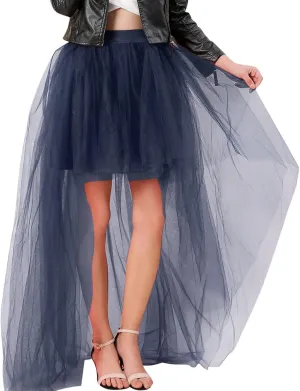 Women's A-Line High Waisted Midi Skirt Short Thin Women's Sexy Skirts Sexy Black Mesh Skirt Front Short Back Long