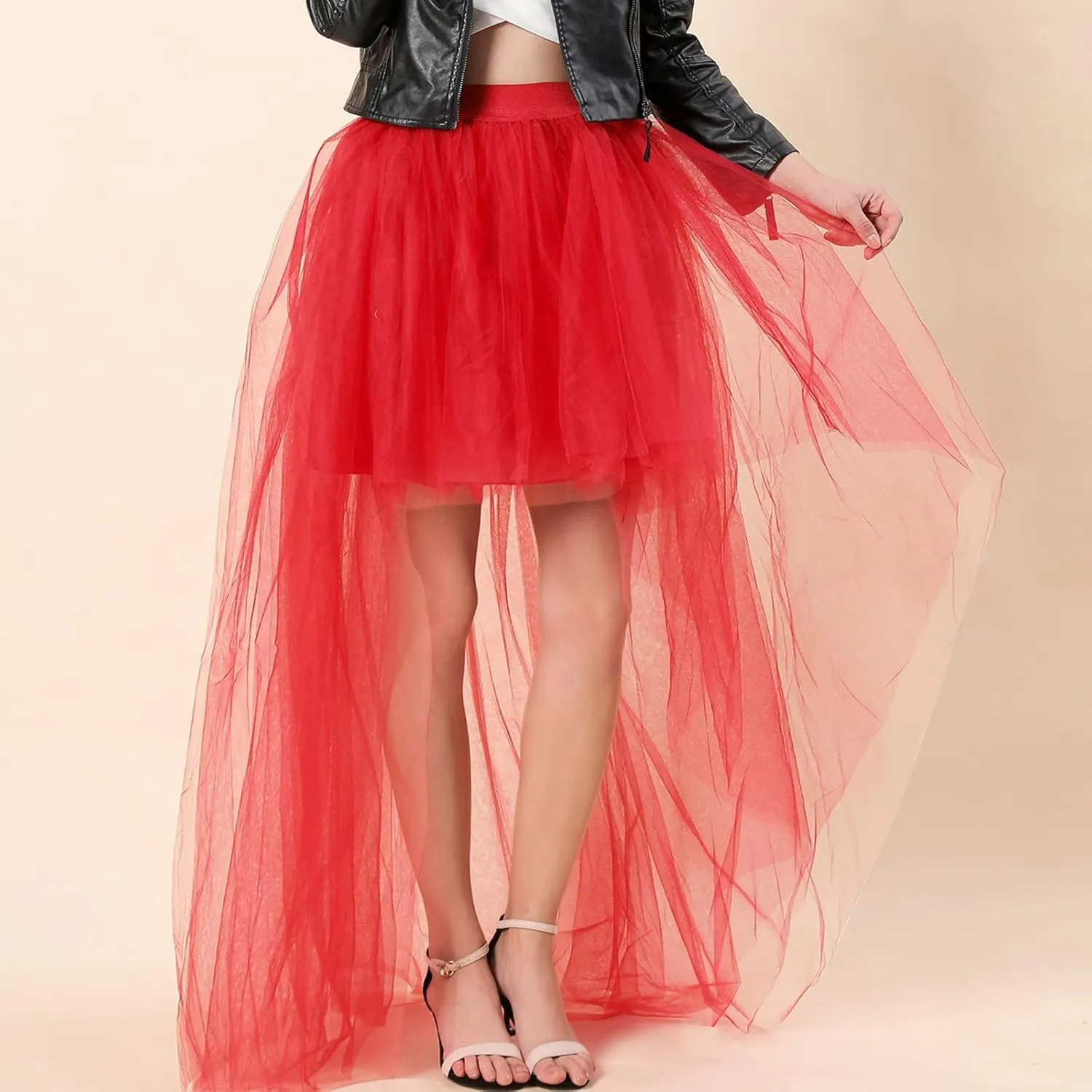 Women's A-Line High Waisted Midi Skirt Short Thin Women's Sexy Skirts Sexy Black Mesh Skirt Front Short Back Long