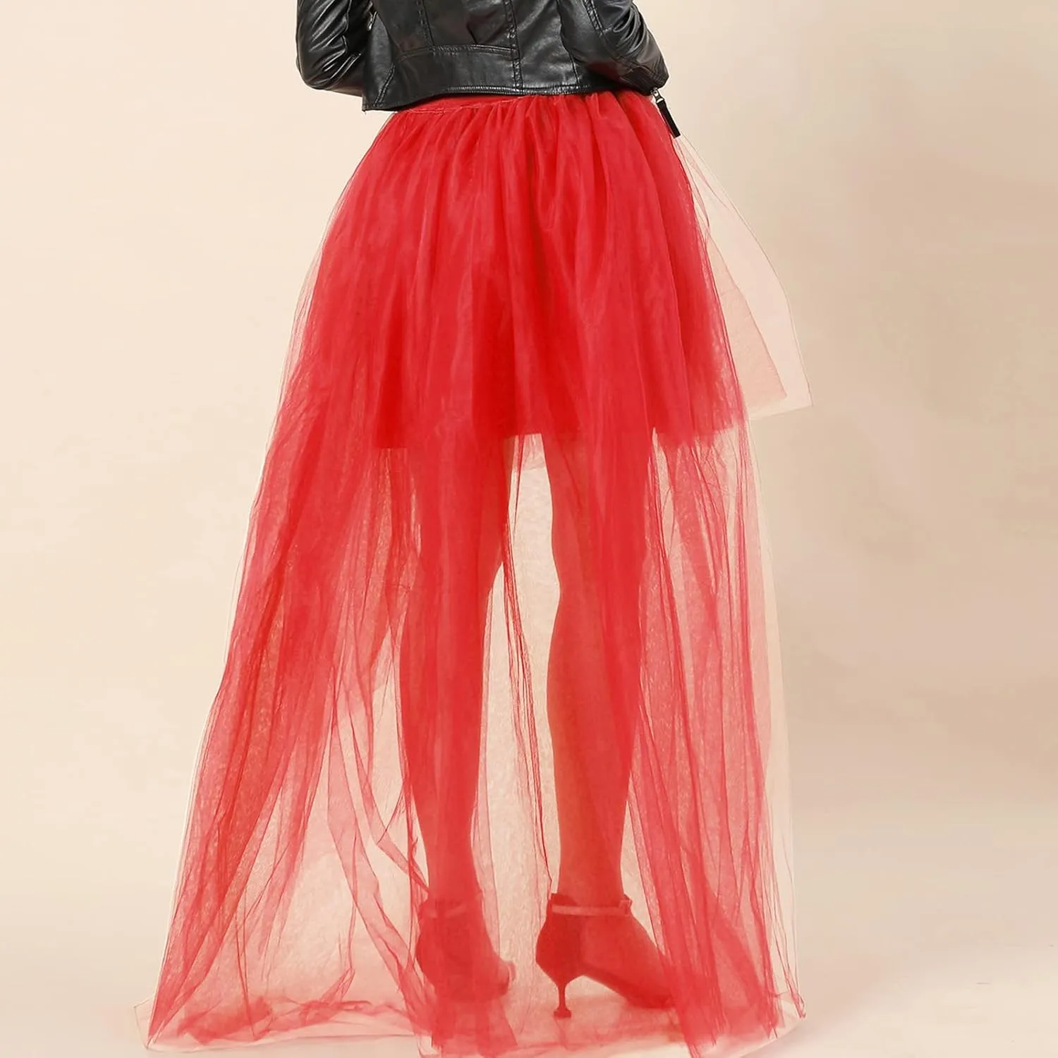 Women's A-Line High Waisted Midi Skirt Short Thin Women's Sexy Skirts Sexy Black Mesh Skirt Front Short Back Long