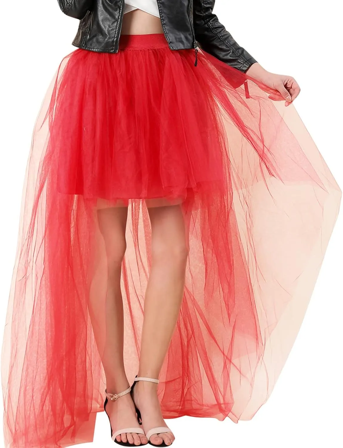 Women's A-Line High Waisted Midi Skirt Short Thin Women's Sexy Skirts Sexy Black Mesh Skirt Front Short Back Long