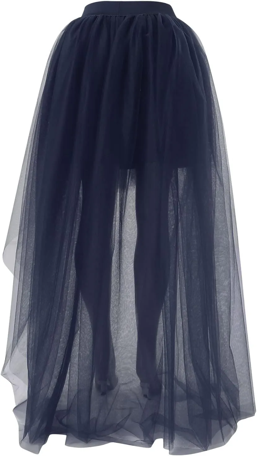 Women's A-Line High Waisted Midi Skirt Short Thin Women's Sexy Skirts Sexy Black Mesh Skirt Front Short Back Long