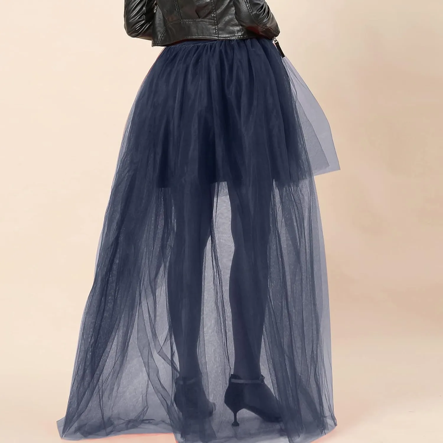 Women's A-Line High Waisted Midi Skirt Short Thin Women's Sexy Skirts Sexy Black Mesh Skirt Front Short Back Long