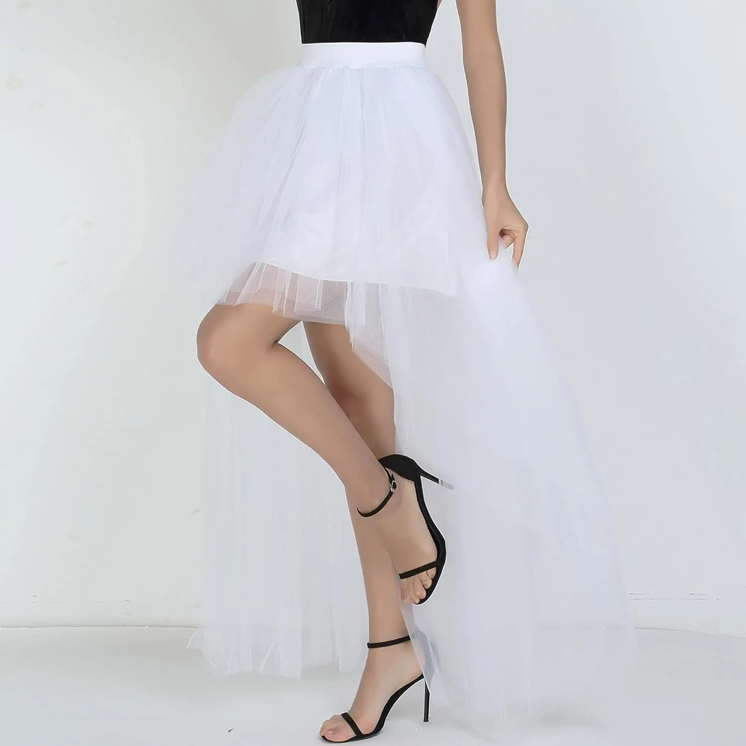Women's A-Line High Waisted Midi Skirt Short Thin Women's Sexy Skirts Sexy Black Mesh Skirt Front Short Back Long