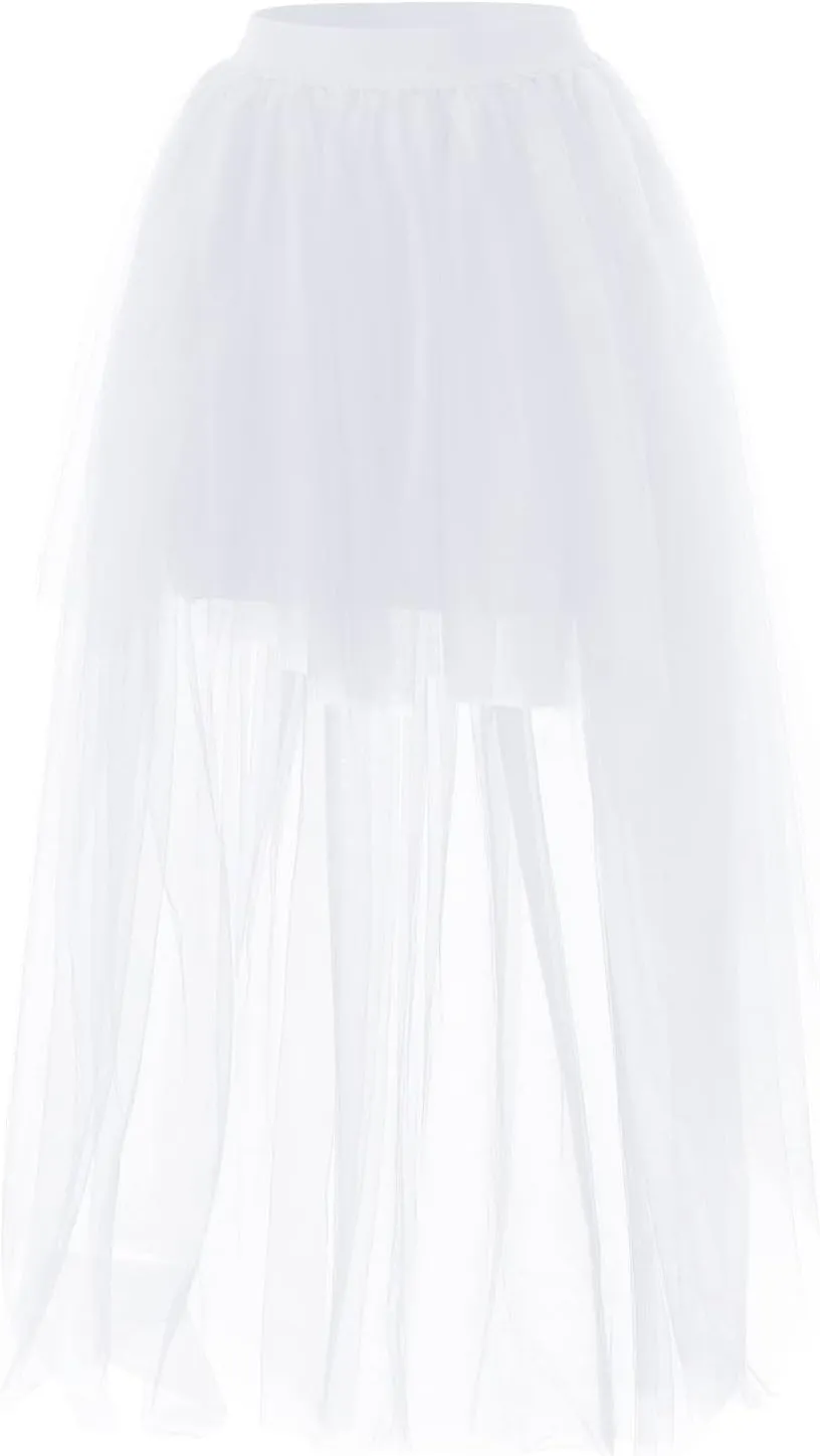 Women's A-Line High Waisted Midi Skirt Short Thin Women's Sexy Skirts Sexy Black Mesh Skirt Front Short Back Long
