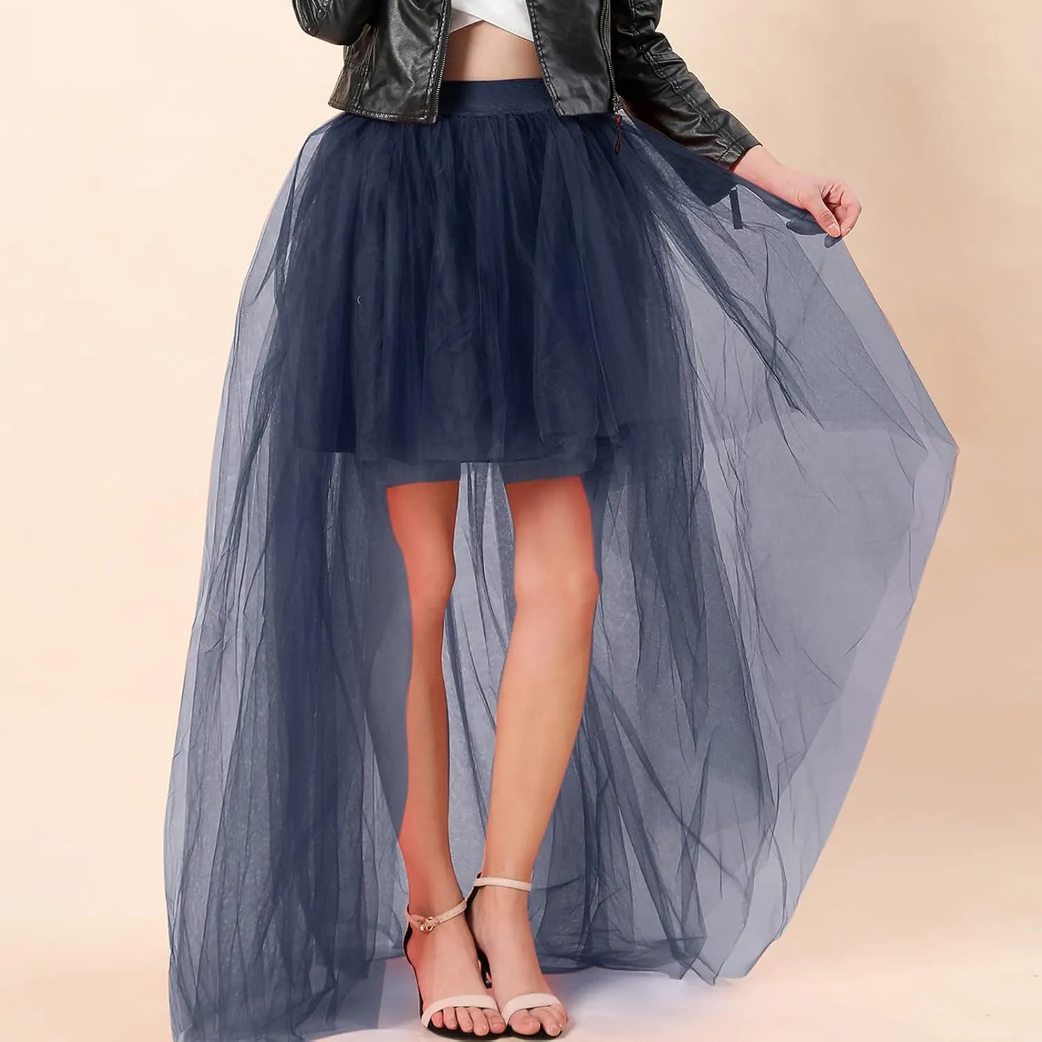 Women's A-Line High Waisted Midi Skirt Short Thin Women's Sexy Skirts Sexy Black Mesh Skirt Front Short Back Long