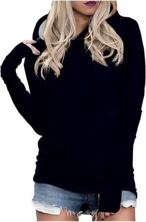 Womens Hoodies,Solid Color Hoodie Sweatshirt With Thumb Hole Slim Fit Pullover Tops Fleece Soft Sweater Tops 2024 Fall
