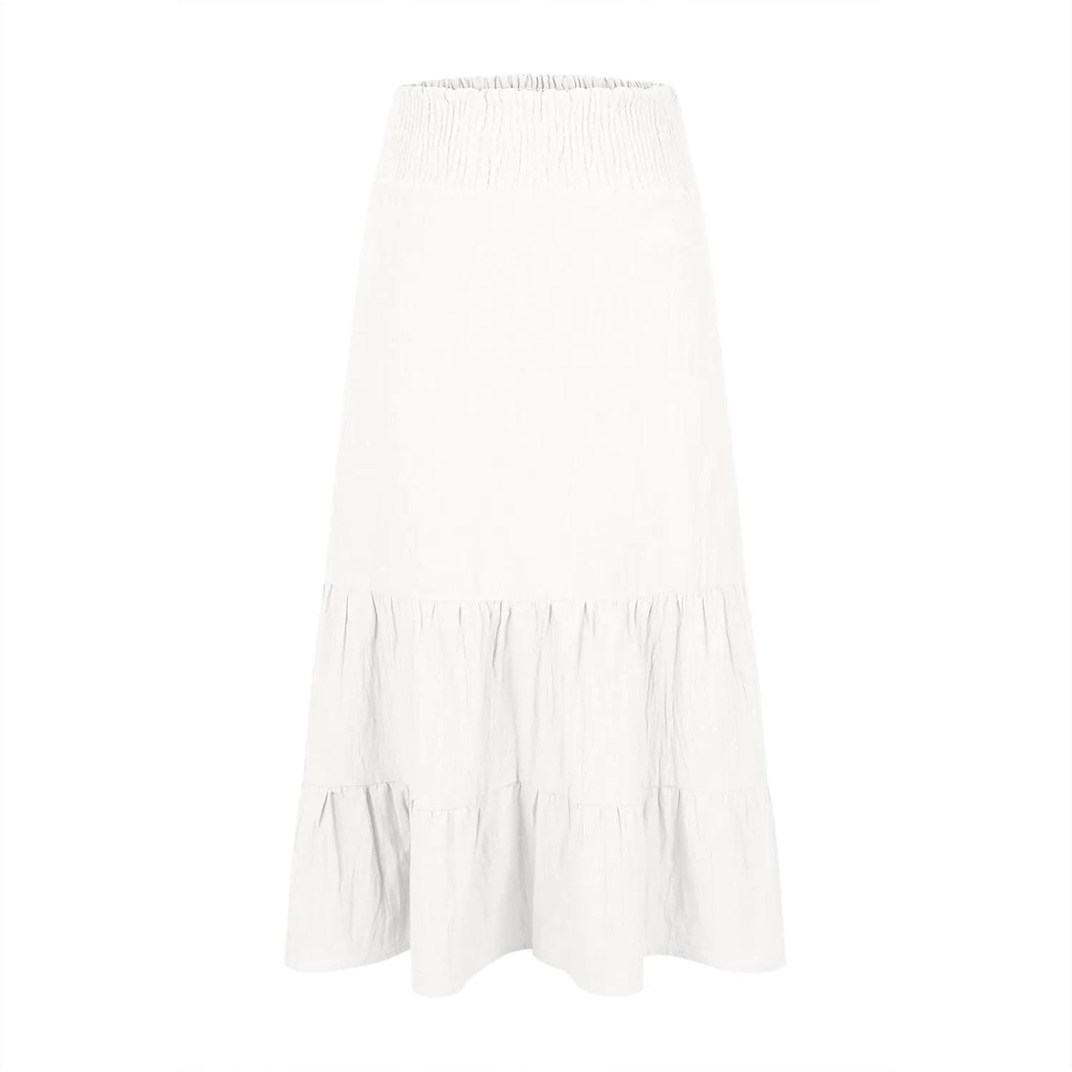 Womens Long Maxi Skirts 2025 Trendy Flowy Swing Tiered A-Line Skirt Summer Elastic High Waist Solid Boho Beach Outfit