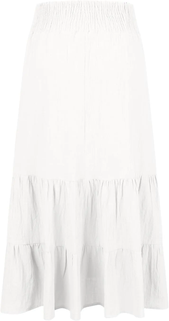 Womens Long Maxi Skirts 2025 Trendy Flowy Swing Tiered A-Line Skirt Summer Elastic High Waist Solid Boho Beach Outfit