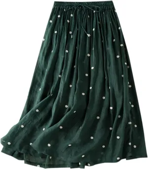 Womens Maxi Skirt for Vacation Color Block Retro A-Line Pleated Drawstring Elastic High Waist Casual Summer Skirts