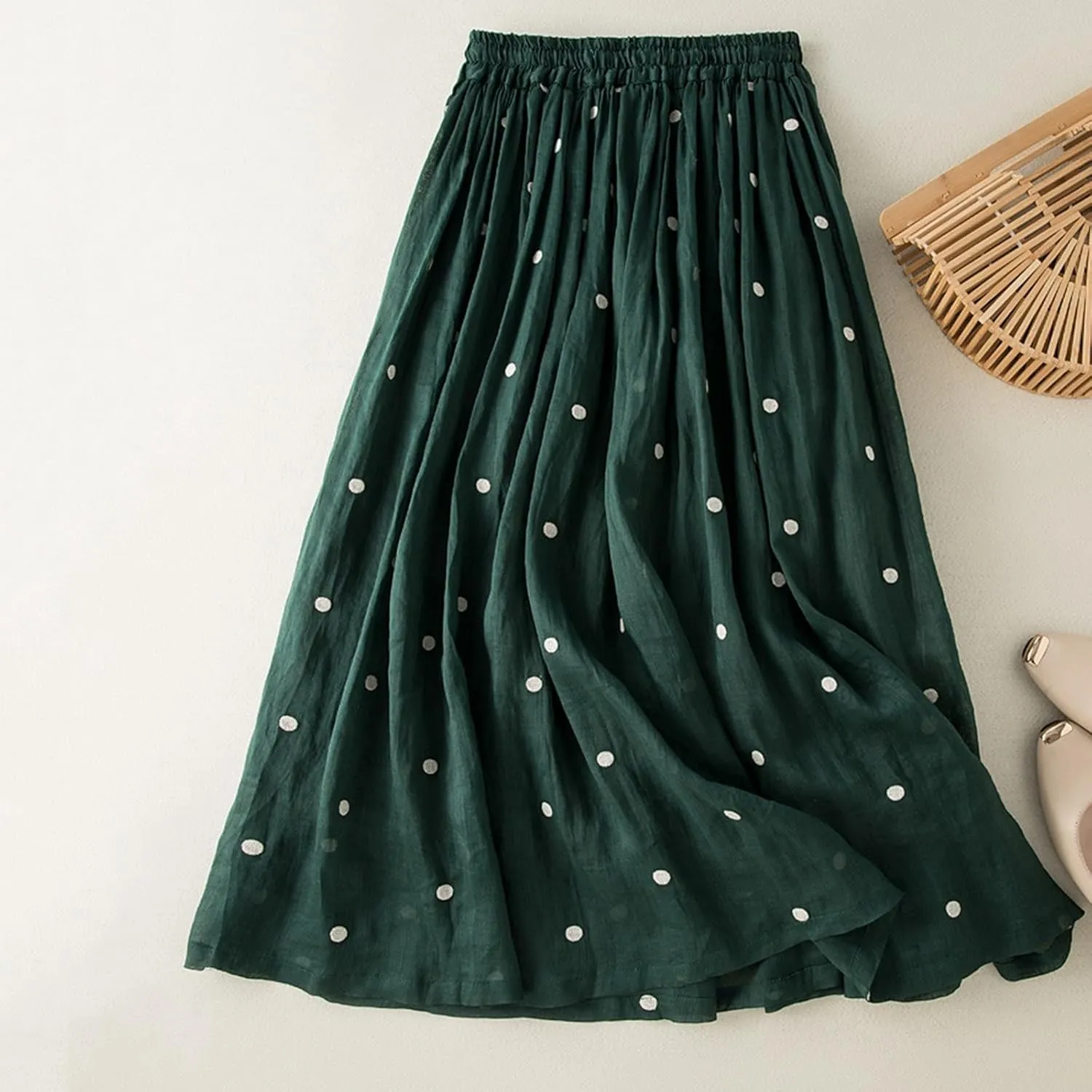 Womens Maxi Skirt for Vacation Color Block Retro A-Line Pleated Drawstring Elastic High Waist Casual Summer Skirts
