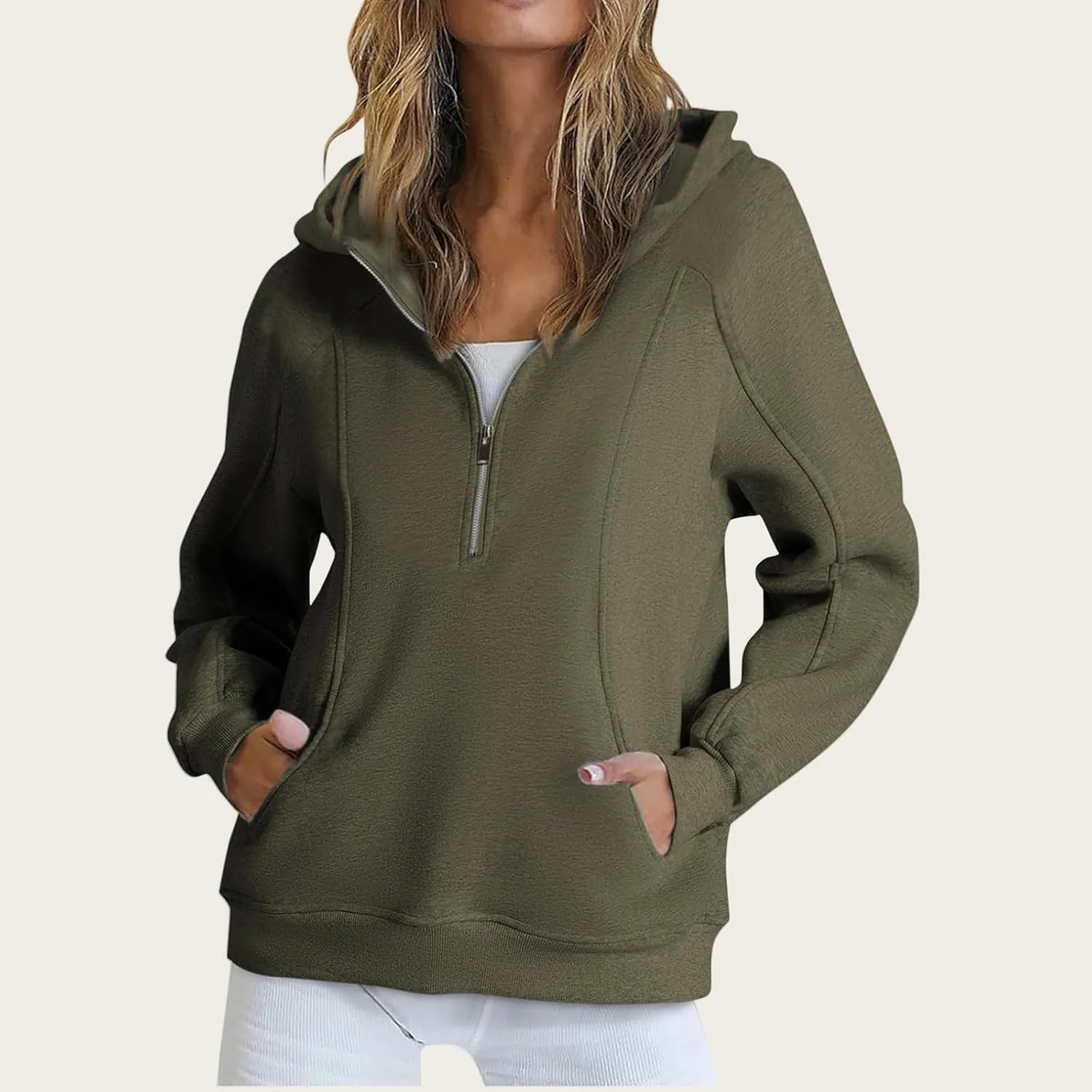 Womens Quarter Zip Sweatshirts Solid Oversized Hoodies Casual Comfy Long Sleeve Pullover Tops Fall Winter Outfits 2024