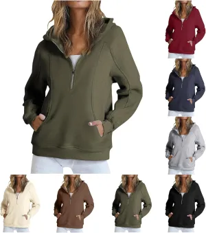 Womens Quarter Zip Sweatshirts Solid Oversized Hoodies Casual Comfy Long Sleeve Pullover Tops Fall Winter Outfits 2024