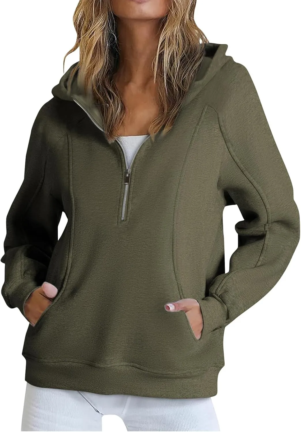 Womens Quarter Zip Sweatshirts Solid Oversized Hoodies Casual Comfy Long Sleeve Pullover Tops Fall Winter Outfits 2024