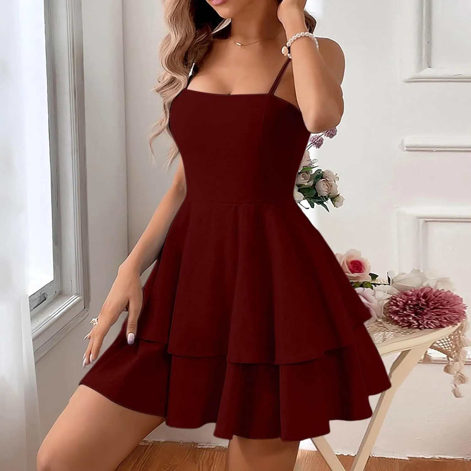Women's Summer Strappy Smocked Tube Dress 2025 Off Shoulder Ruffle Tiered Flowy Beach Boho Mini Sundress
