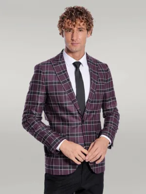 WSS Slim Fit Peak Lapel Purple Men Blazer  - Singen