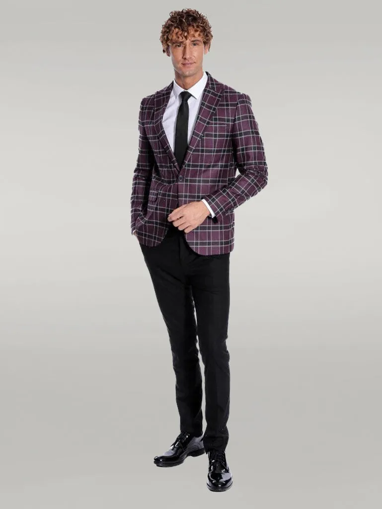 WSS Slim Fit Peak Lapel Purple Men Blazer  - Singen