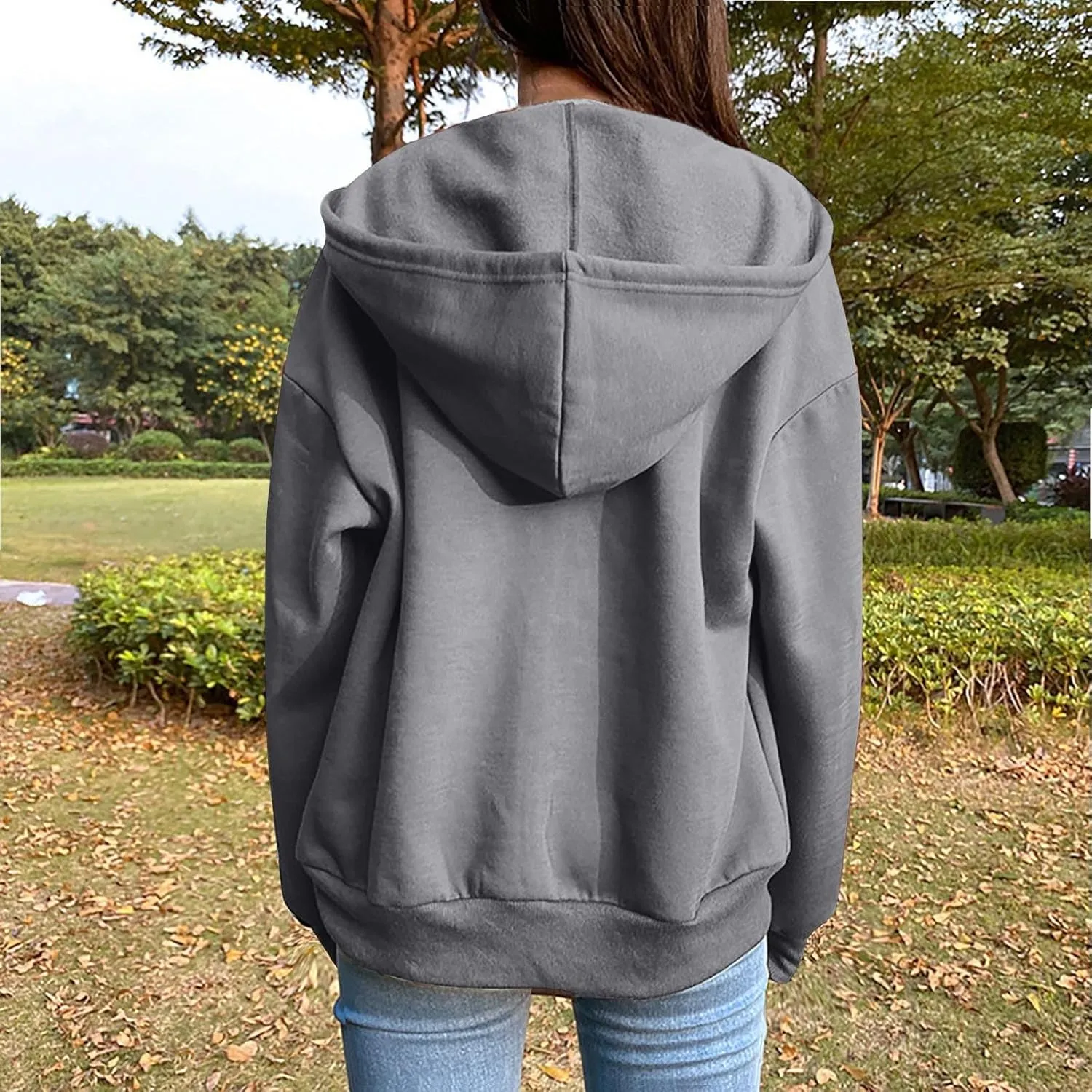 Zip Up Hoodie 2024 Casual Long Sleeve Solid Colour Drawstring Sweatshirt With Pocket Trendy Comfy Soft Sweater Tops