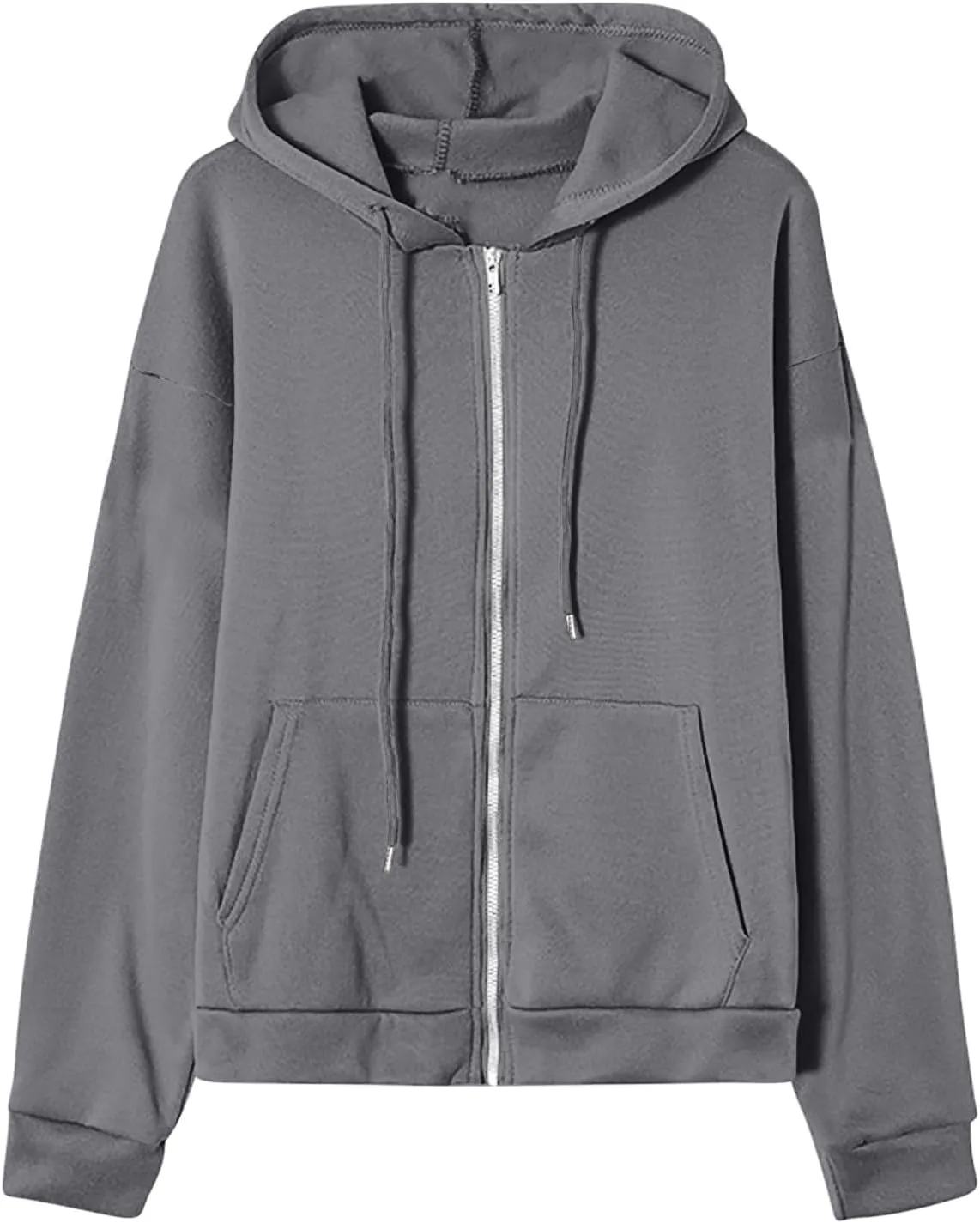 Zip Up Hoodie 2024 Casual Long Sleeve Solid Colour Drawstring Sweatshirt With Pocket Trendy Comfy Soft Sweater Tops