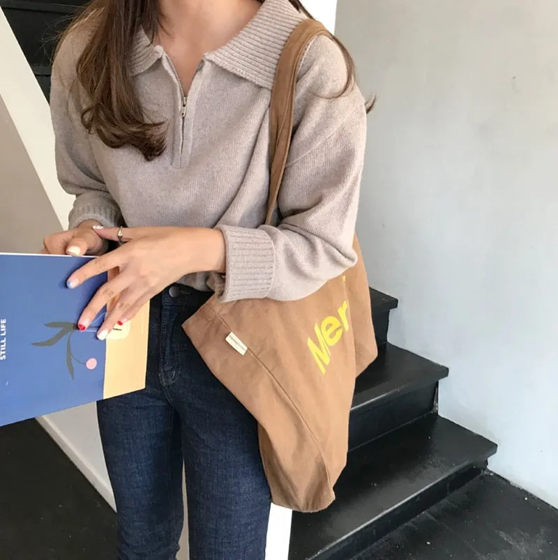 Zipper Chic Lapel Pullover Women Sweaters Hot Sale Casual Loose Autumn Knitwear Warm Outwear Stylish Jumpers