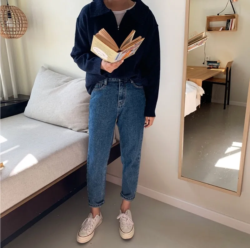 Zipper Chic Lapel Pullover Women Sweaters Hot Sale Casual Loose Autumn Knitwear Warm Outwear Stylish Jumpers